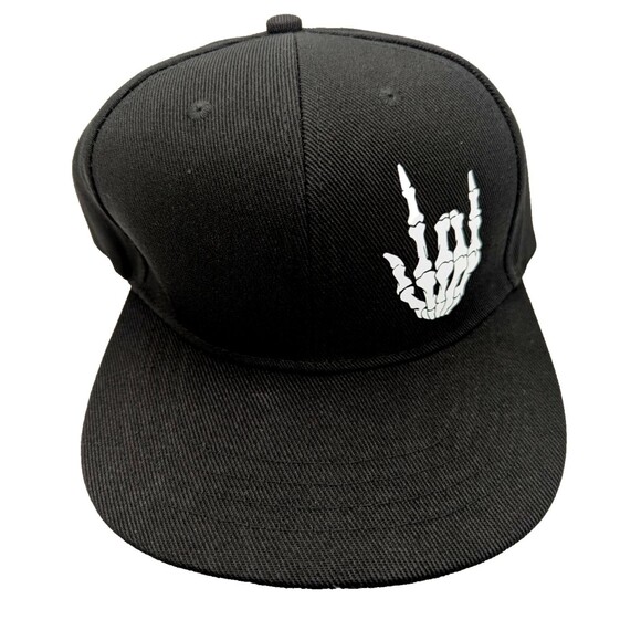 Skeleton Hand Rock On Snapback Hat - Adjustable Black - NWT - Picture 2 of 4